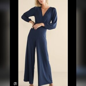 Soft Surroundings Penelope Wide Leg Jumpsuit In Navy Blue